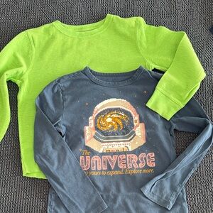 Kids Long Sleeve Tops - Neon Green & Navy 'Universe' Graphic Tee Set